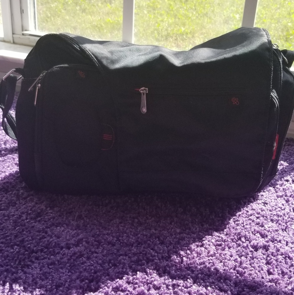 Fisher Price Black Messenger Diaper Bag w Red Trim